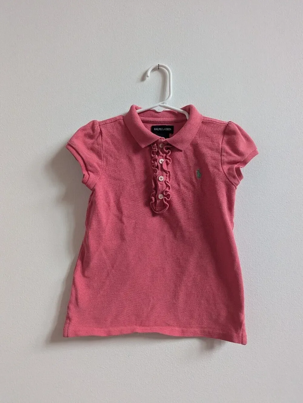 Ralph Lauren Shirt 5 Girls Salmon Pink Ruffle Preppy Polo Pony